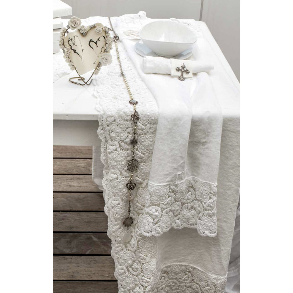 Leinen Tischläufer mit weißer Spitze, italienisches Design, 2 Stück