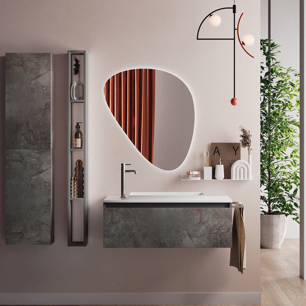badezimmerkomposition mit modernem spiegel, sockel und waschbecken made in  italy – dream