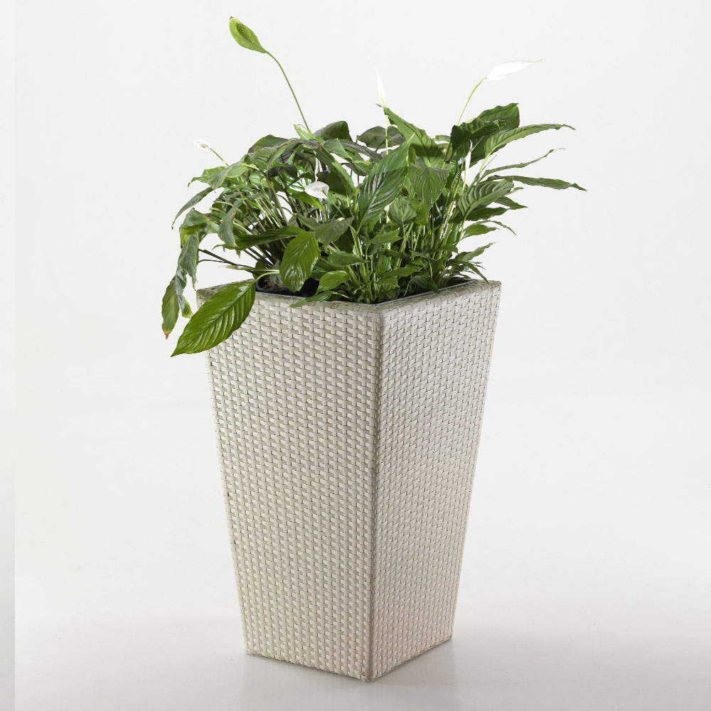 Vaso In Polyrattan Basso 32x32x33 Cm | Fioriera Effetto Rattan Con 32 Litri | Resistente UV Per Esterno E Interno | Colore Marrone