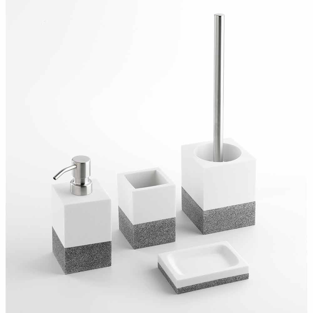 Set Badezimmerzubehör aus weißem und grauem Marmor-Effektharz