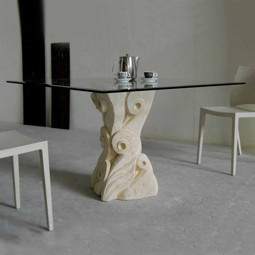 Esstisch aus Stein mit Kristall Tischplatte in modernem Design Giasone