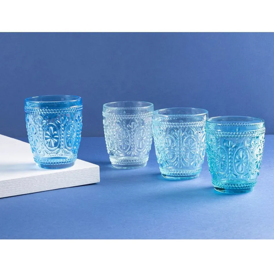 12 Wassergläser 300 ml aus Glas in 4 verschiedenen Blautönen - Kometen Viadurini