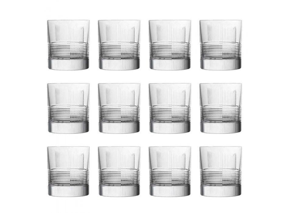 12 Gläser für Wasser oder Whisky Vintage Design in dekoriertem Kristall - taktil Viadurini