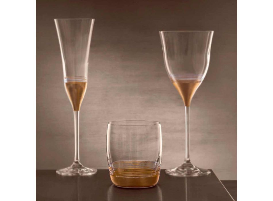12 Low Tumbler Gläser für Wasser mit Gold-, Platin- oder Bronzeblatt - Soffio