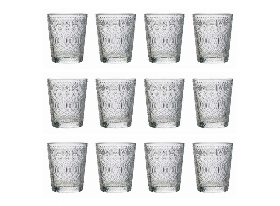 12 Bechergläser für Wasser in verziertem transparentem Glas - marokkanisch Viadurini