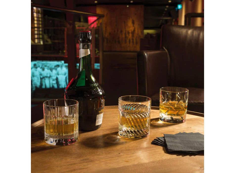 12 Whisky- oder Kristallwassergläser mit luxuriöser linearer Dekoration - Arrhythmie Viadurini