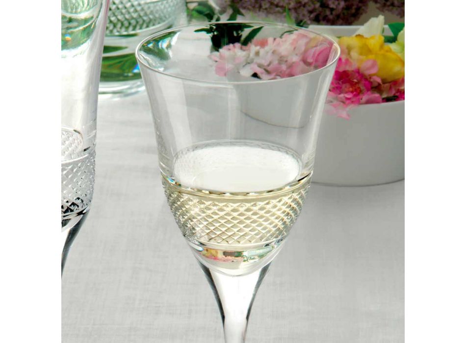 12 Weißweingläser in ökologischem Kristall-Luxus-Dekor - Milito Viadurini
