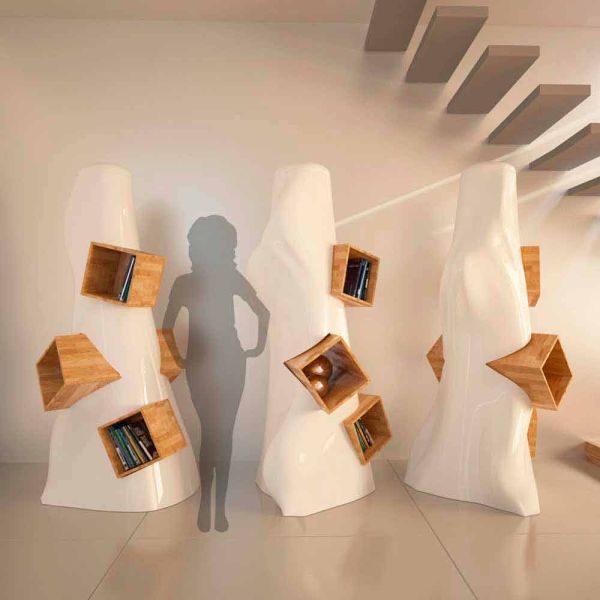 Bücherregal aus holz und solid surface k2 made in italy