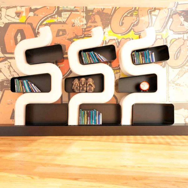 Bücherregal in modernem design aus solid surface ser p made in italy