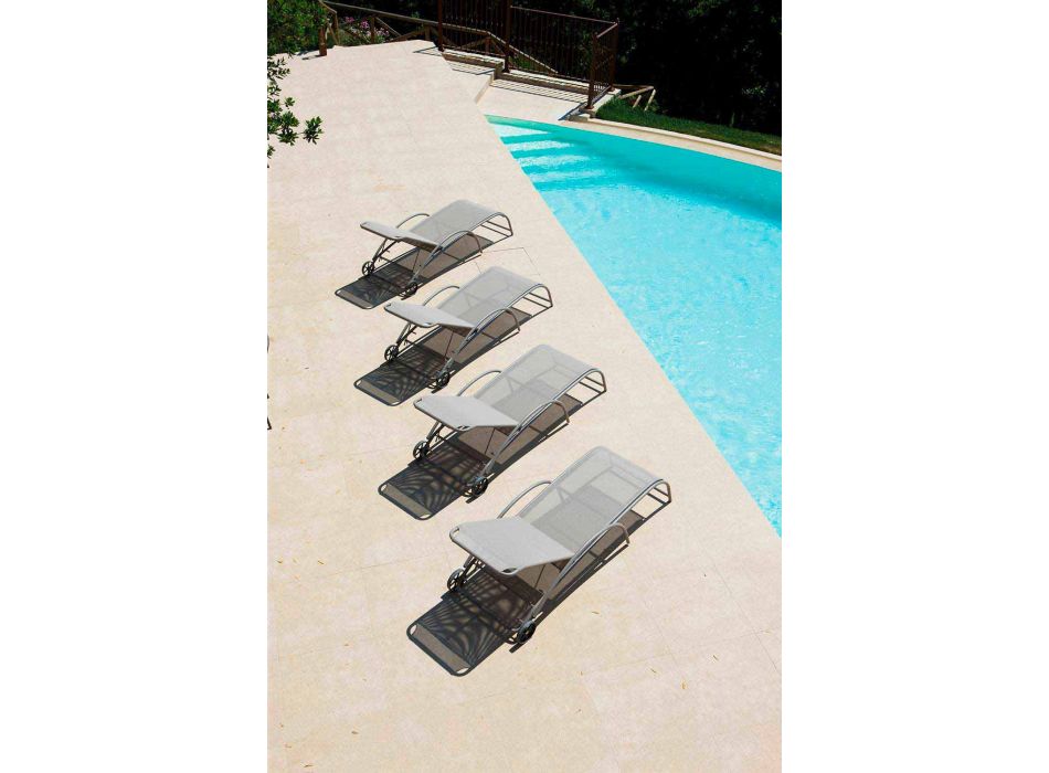 2 stapelbare Outdoor-Chaiselongues aus Metall und Stoff Made in Italy - Perlo Viadurini