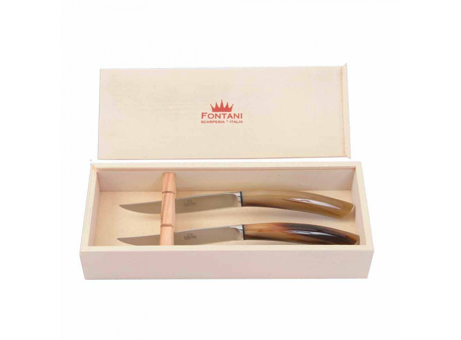 2 Steakmesser mit Griff aus Ochsenhorn oder Holz Made in Italy - Marino