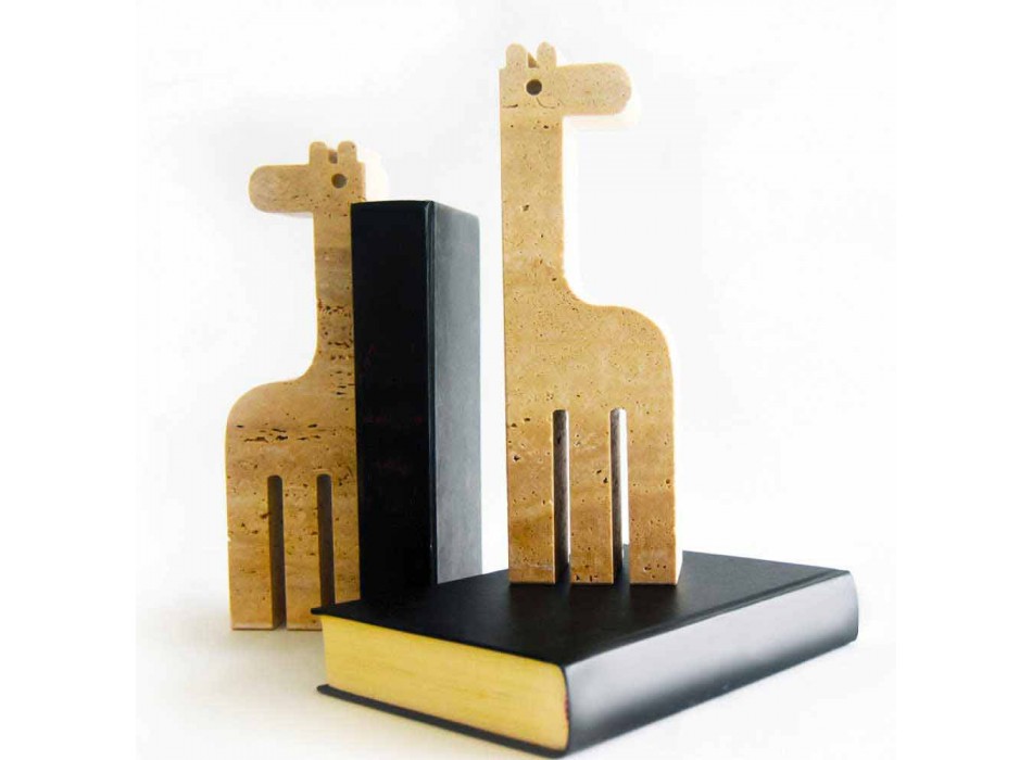 2 Buchstützen aus Travertinmarmor in Form einer Giraffe Made in Italy - Morra Viadurini