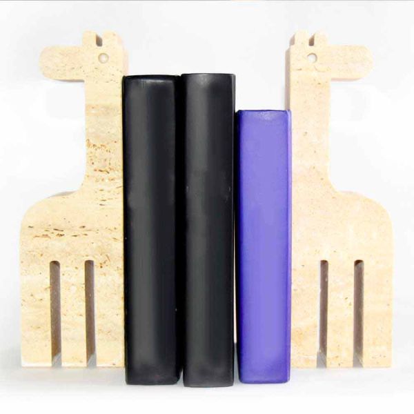 2 buchstützen aus travertinmarmor in form einer giraffe made in italy - morra