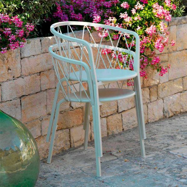 2 outdoor-sessel aus lackiertem metall stapelbar made in italy - adia