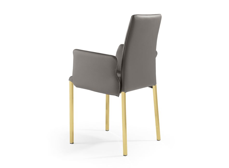 2 Stühle mit Armlehnen aus anthrazitfarbenem Leder und goldfarbenem Stahl, hergestellt in Italien – Cadente Viadurini