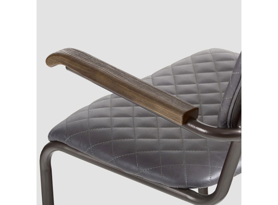 2 Stühle mit optionalen Armlehnen aus echtem Leder und Metallstruktur - Aktentasche Viadurini