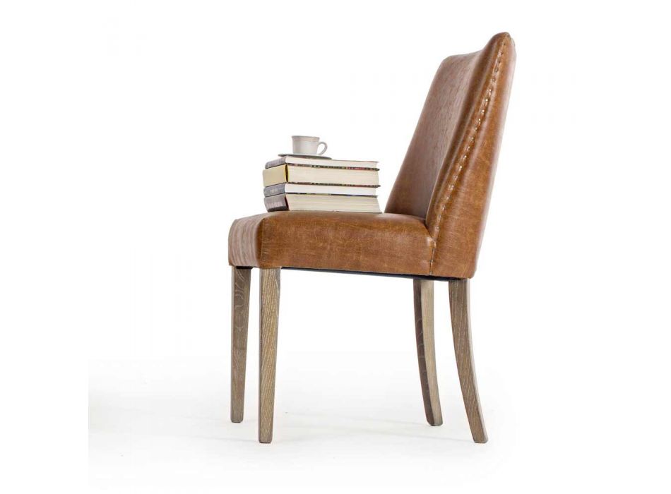 2 Designstühle aus braunem Kunstleder und Eichenholz Homemotion - Gallia Viadurini
