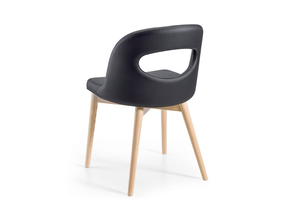 2 Stühle aus schwarzem Kunstleder und Beinen aus Eschenholz, hergestellt in Italien – Cupcake Viadurini