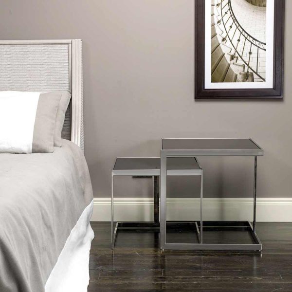 2 moderne design couchtische aus stahl mit bubbi glasplatte