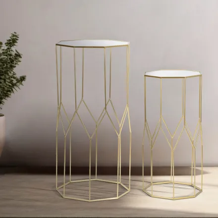 2 Telefontische aus goldenem Eisen und Glasplatte - Pope Viadurini