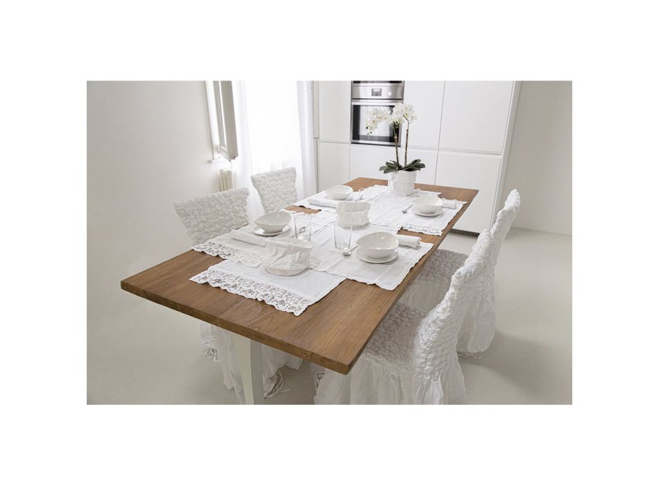 2 Tischsets aus reinweißem Leinen mit Rahmen oder Spitze, hergestellt in Italien – Davincino Viadurini