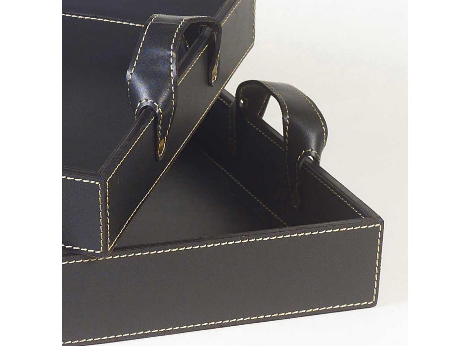 2 Design-Tabletts aus schwarzem Leder 41x28x5cm und 45x32x6cm Anastasia Viadurini