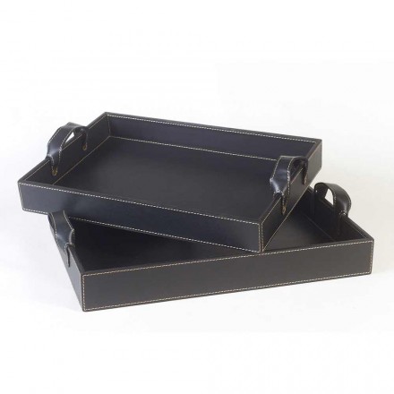 2 Design-Tabletts aus schwarzem Leder 41x28x5cm und 45x32x6cm Anastasia Viadurini