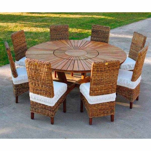 Runder gartentisch mit drehplatte aus teak und massivholz