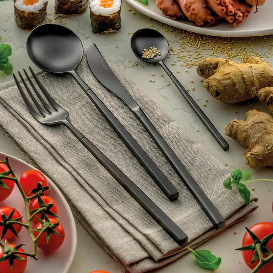 24 Besteck aus poliertem Schmiedestahl in verschiedenen Ausführungen, Made in Italy - Osaka Viadurini