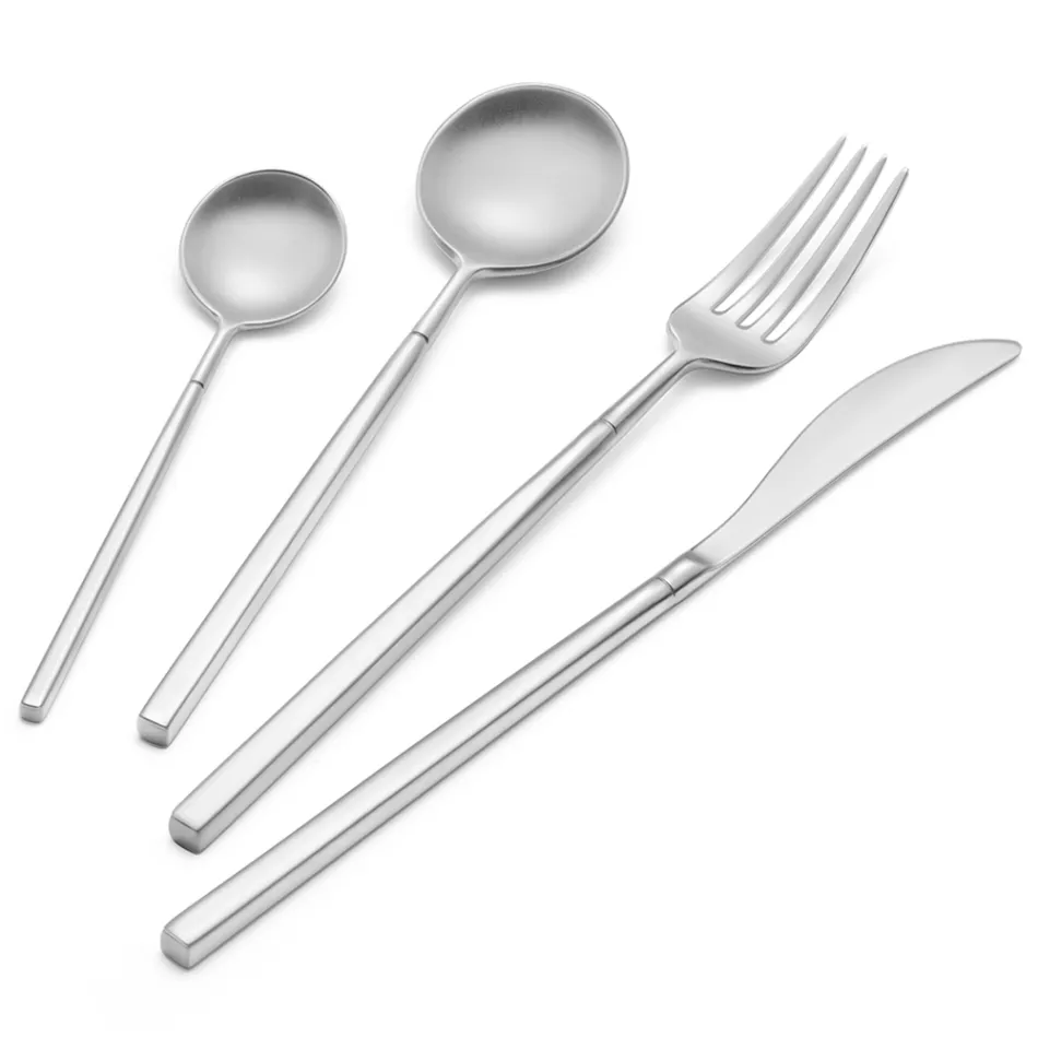 24 Besteck aus poliertem Schmiedestahl in verschiedenen Ausführungen, Made in Italy - Osaka Viadurini
