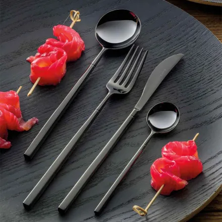 24 Besteck aus poliertem Schmiedestahl in verschiedenen Ausführungen, Made in Italy - Osaka Viadurini