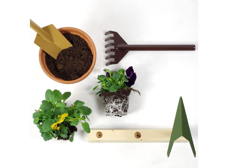 3 Metall Gartengeräte mit Holzsockel Made in Italy - Garten Viadurini