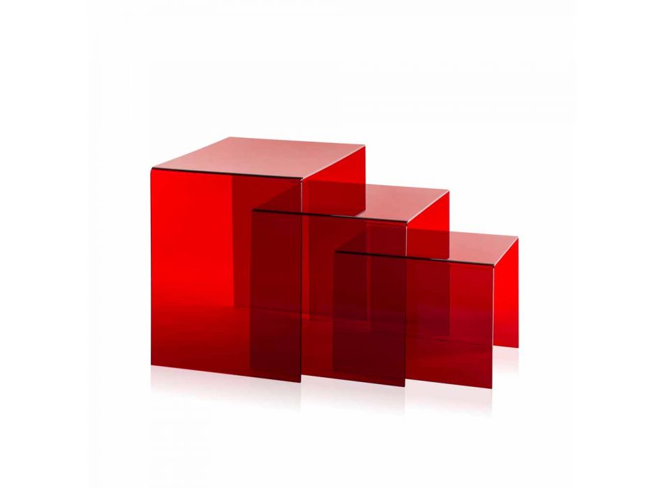 3 rote Amalia Stapeltische, modernes Design, Made in Italy
