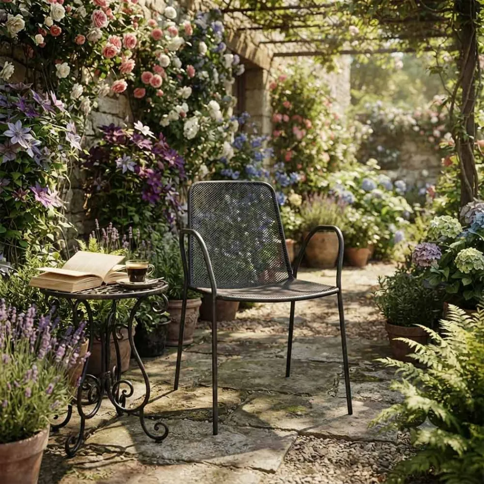4 traditionelle Gartensessel aus Metall, hergestellt in Italien - Edris Viadurini