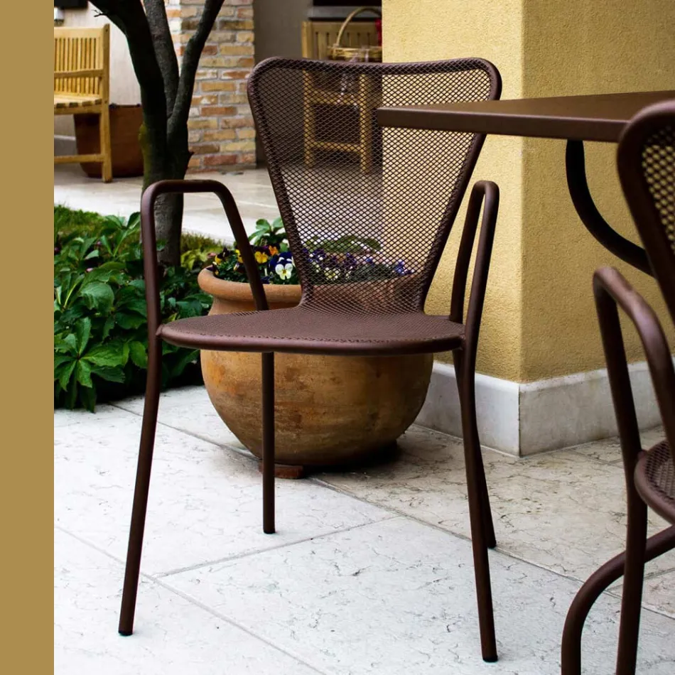 4 moderne Metall-Gartenstühle mit Armlehnen, hergestellt in Italien - Varmo Viadurini