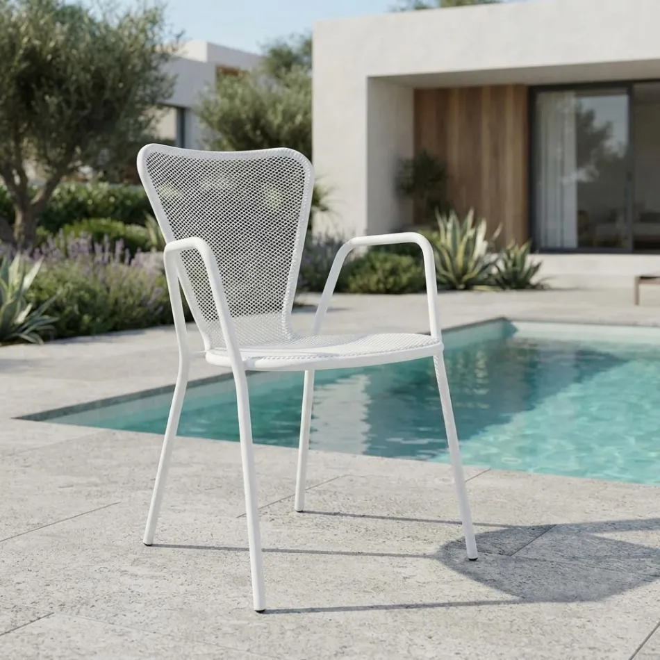4 moderne Metall-Gartenstühle mit Armlehnen, hergestellt in Italien - Varmo Viadurini