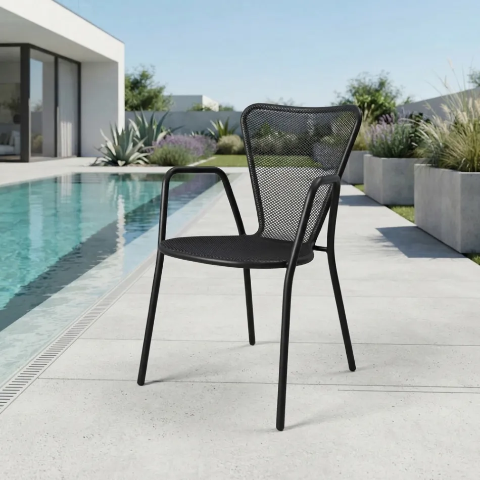 4 moderne Metall-Gartenstühle mit Armlehnen, hergestellt in Italien - Varmo Viadurini