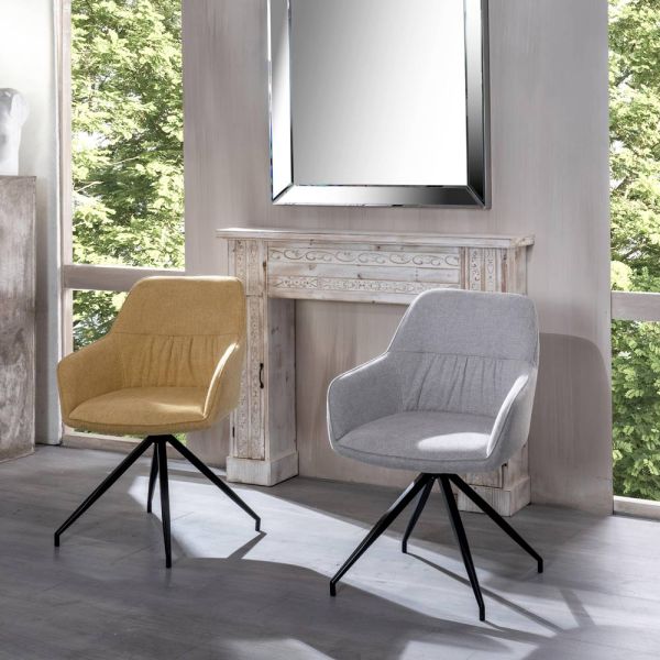 4 wohnzimmerstühle mit stoffsitz und metallstruktur und -beinen – kiefer