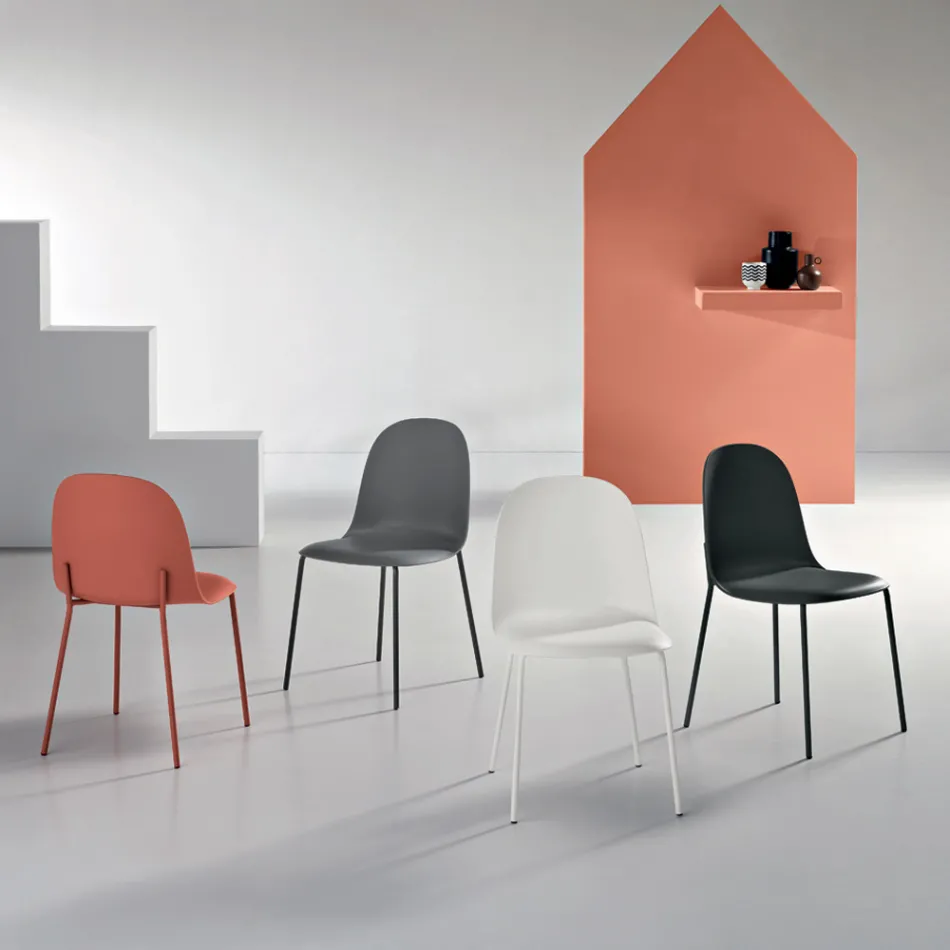 4 Wohnzimmerstühle aus Polypropylen mit Metallgestell - Dinamo Viadurini