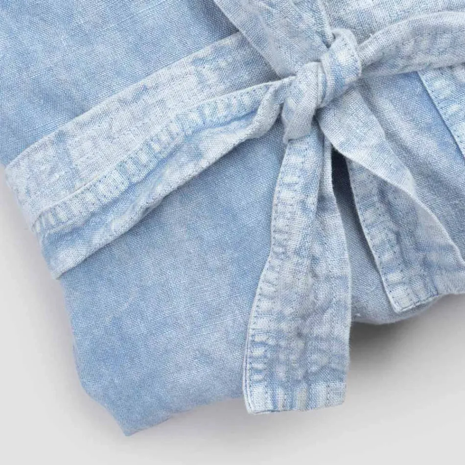 Luxuriöser Bademantel aus schwerem Leinen mit Kapuze, hergestellt in Italien – Palace Viadurini