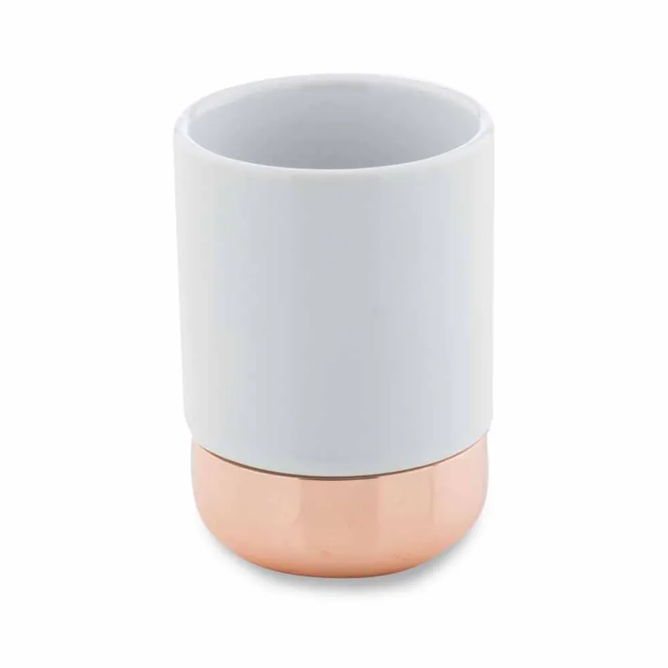 Freistehende Badaccessoires aus weißem Porzellan mit Kupferdetails - Scampia Viadurini