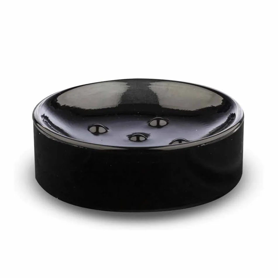 Freistehende Badezimmeraccessoires aus schwarzem Glas und glänzendem goldenem Metall - Schwarz Viadurini