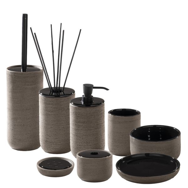 Moderne badezimmeraccessoires aus schwarz glasiertem ton made in italy - antonella