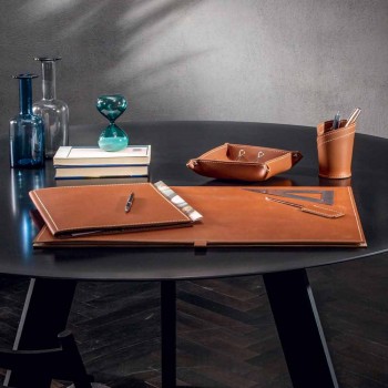 Schreibtischzubehör aus regeneriertem Leder 5 Stück Made in Italy - Aristoteles