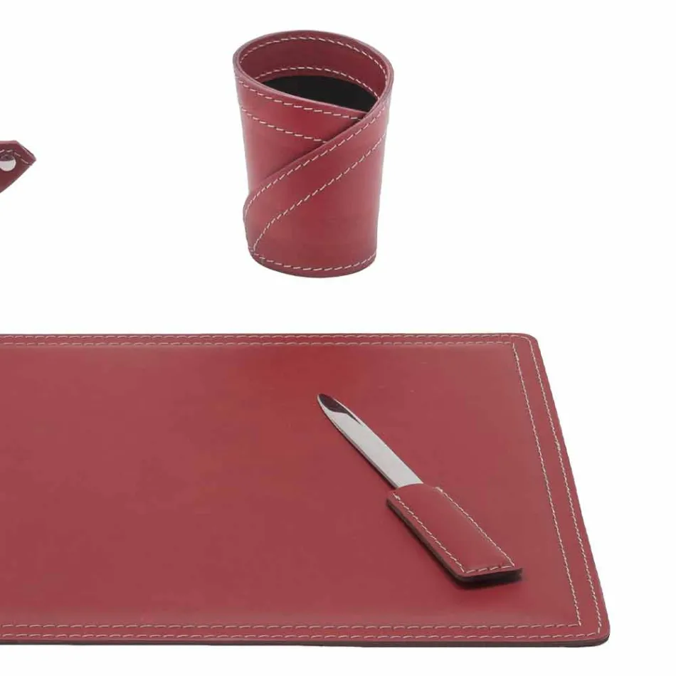 Zubehör 4-teiliger Schreibtisch aus regeneriertem Leder Made in Italy - Ascanio Viadurini