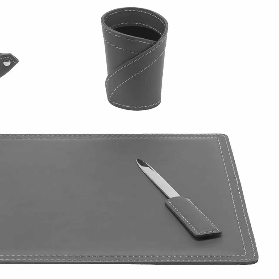 Zubehör 4-teiliger Schreibtisch aus regeneriertem Leder Made in Italy - Ascanio Viadurini