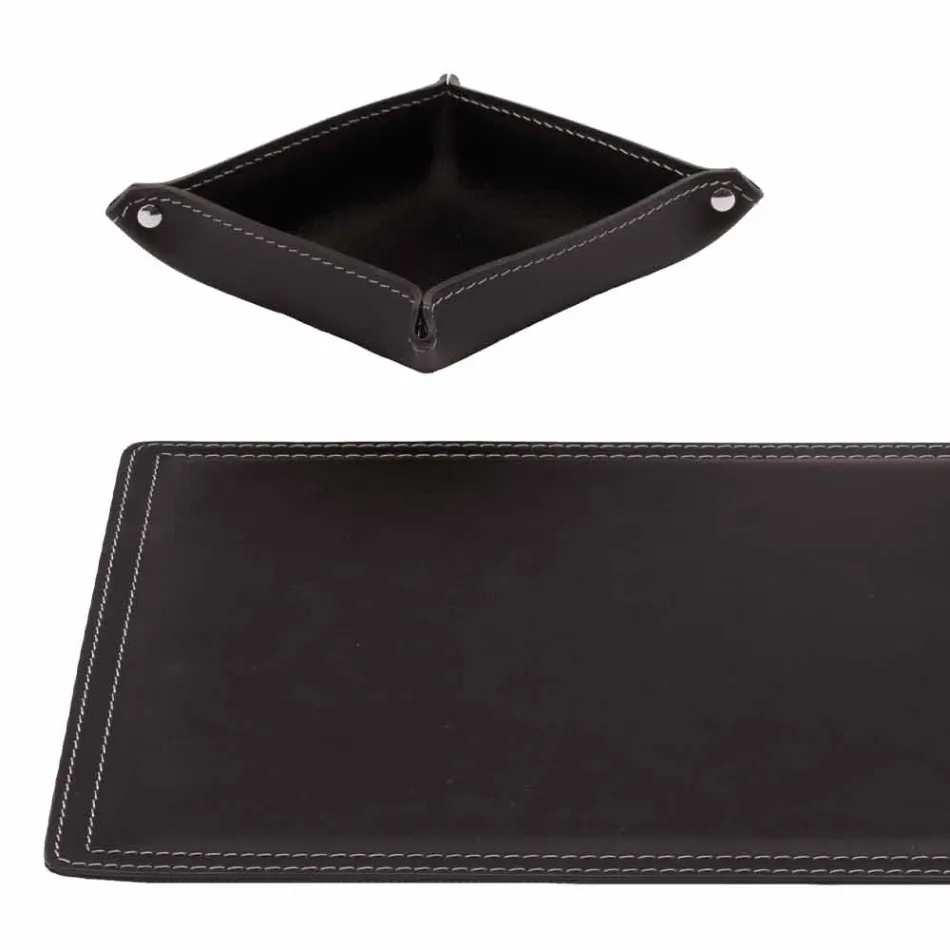 Zubehör 4-teiliger Schreibtisch aus regeneriertem Leder Made in Italy - Ascanio Viadurini