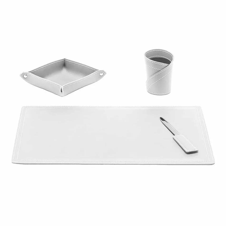 Zubehör 4-teiliger Schreibtisch aus regeneriertem Leder Made in Italy - Ascanio Viadurini