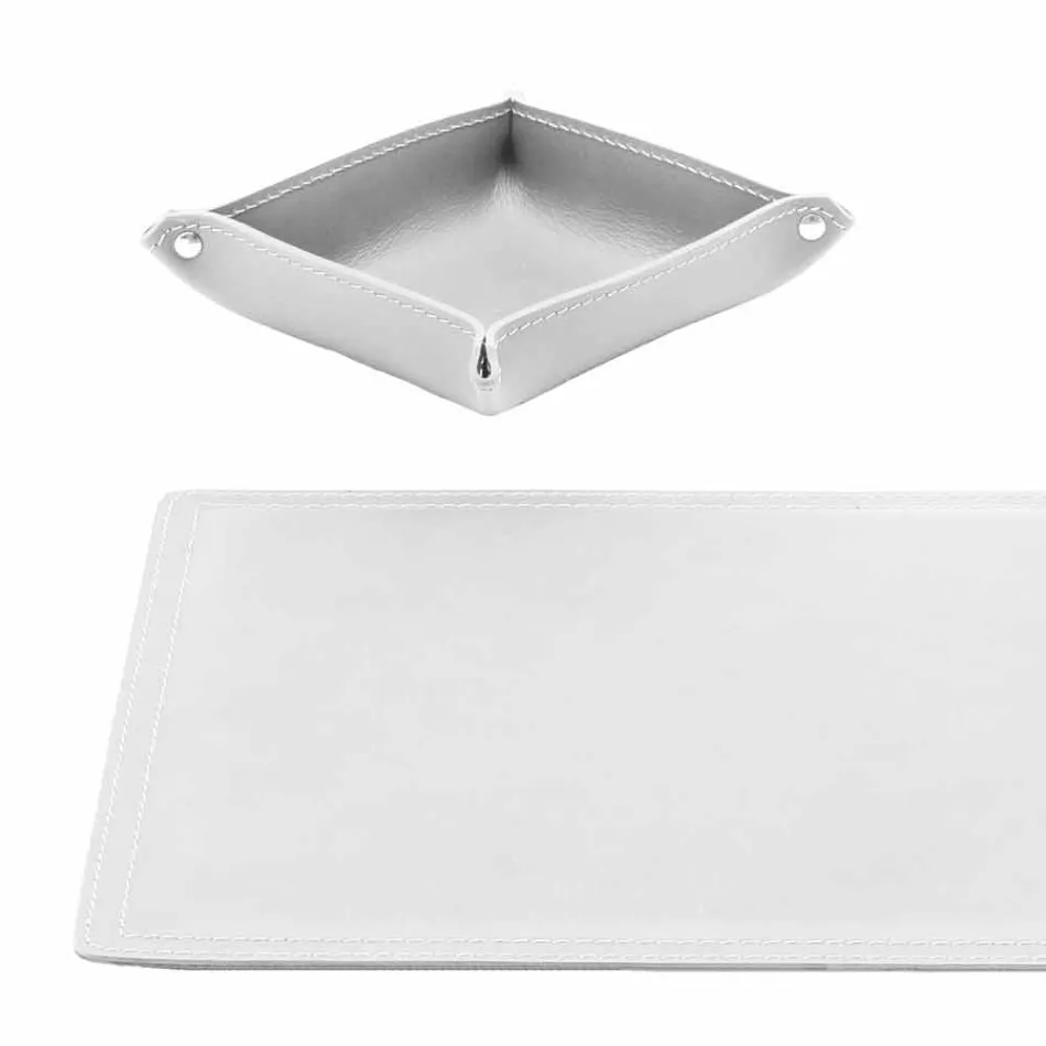 Zubehör 4-teiliger Schreibtisch aus regeneriertem Leder Made in Italy - Ascanio Viadurini