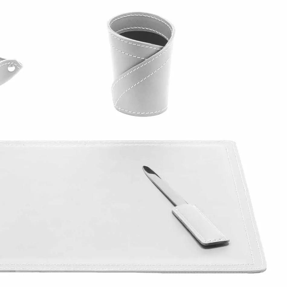 Zubehör 4-teiliger Schreibtisch aus regeneriertem Leder Made in Italy - Ascanio Viadurini